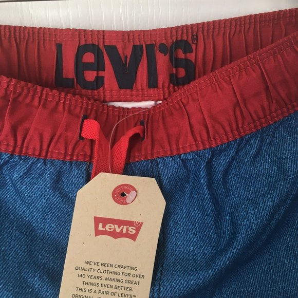 Levis Swimsuit Swim Trunks Size 7 Blue Shorts with Red Logo - Picture 5 of 5